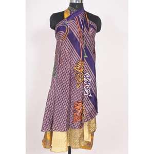 Reversible Sari Wrap <b>Skirt</b> Handmade Art Silk Dress for Women, Summer Beachwear, Boho Style Party Look, Minimalist Fashion - Product Image 4