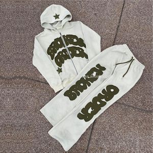 Parches bordados, chándal con cremallera, chándal de lavado ácido de algodón, pantalones de chándal acampanados de carga y conjuntos de Sudadera con capucha - Product Image 6