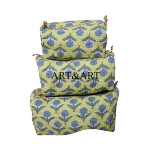 Ensemble de 3 sacs en coton matelassé tendance, imprimé, fermeture éclair, pour filles et femmes, résistant à l'eau, écologique, grand rangement, cosmétique - Product Image 6