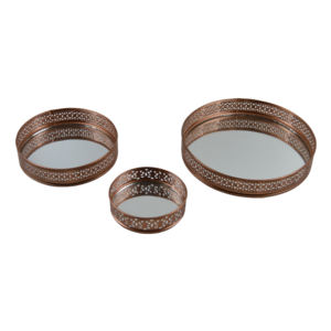 Bandeja de espejo de acabado Chapado en cobre de forma redondeada con bandeja de baratija de exhibición de joyería elegante con bandeja de servicio de vidrio - Product Image 1