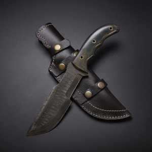 COUTEAU TRACKER DAMAS FAIT MAIN PERSONNALISÉ AVEC GAINE EN CUIR Couteaux Damas - Product Image 2