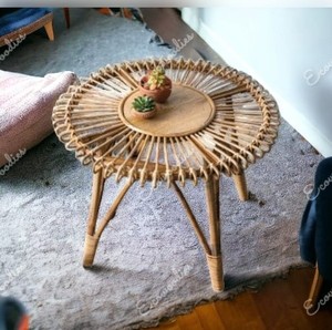 Vintage Round Rattan Art Natural Wood Rustic Wooden Coffee <b>Table</b> Simple <b>and</b> Natural Style Wood <b>and</b> Vine Coffee <b>Table</b> Decor - Product Image 1
