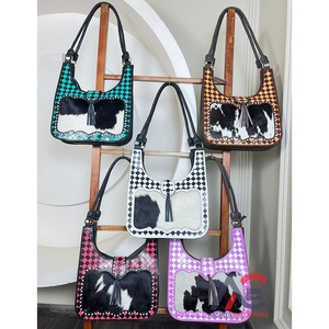 Sacs à bandoulière en cuir à carreaux marron et brun avec logo personnalisé de luxe 2026, sacs à main de luxe en cuir de vache véritable pour femmes - Product Image 1