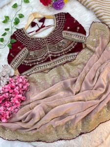 Satén Fendy exclusivo de alta calidad con bordado de lentejuelas Fabricante de Sari DE LA India a precio económico - Product Image 5