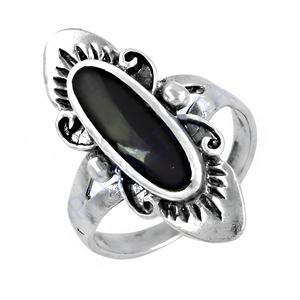 Bague statement en argent 925 avec onyx noir pour femmes, bijoux fins faits à la main avec placage rhodium, pierre naturelle comme pierre principale - Product Image 1