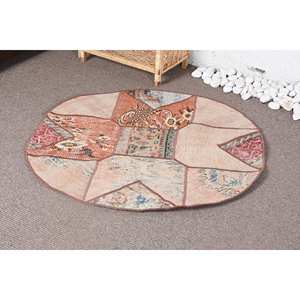 Tapis Vintage Bohème Laine 3.3X3.3 pieds Beige Marron Patchwork Design pour Grande Surface pour Entrée Couloir Peluche Tapis Latex - Product Image 2