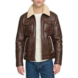Veste en cuir et fourrure avec logo personnalisé sur le devant, marque privée, écologique, respirante, veste d'hiver pour homme, taille adulte - Product Image 6