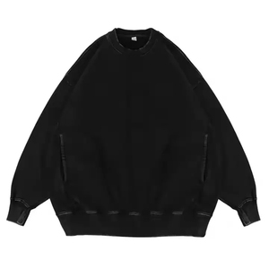 Pull-over à col ras du cou unisexe avec logo personnalisé Sweat-shirt surdimensionné à manches longues en coton pour hommes hiver délavé à la pierre - Product Image 3