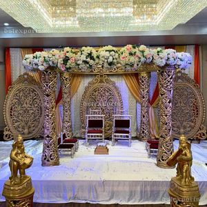 Beautifully Golden Carved Design Mandap Setup Indian Wedding Mandap Decoration in USA Hexagon Shaped Golden Carved Mandap - Product Image 3