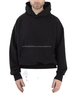 Sweat-shirts à capuche unis en coton 100% de haute qualité pour hommes, respirants, coupe ample et surdimensionnée, sweat-shirt court pour hommes - Product Image 1