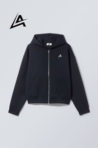 เสื้อฮู้ดดี้ผู้ชายทรงโอเวอร์ไซส์แบบซิป ผ้าคอตตอนหนา 500 GSM ทรงบ็อกซี่ รับผลิตตามแบบ OEM - Product Image 2