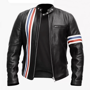 Men's Biker Style Black Genuine Leather Racing Motorbike Jacket With Multi-color Lines CE Armoured Motorcycle Jacket For Men - Product Image 2