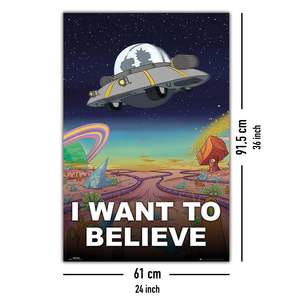 Póster de Diseño Moderno de Rick y Morty, Arte Mural con Marco Negro, 'Quiero Creer' - Product Image 3