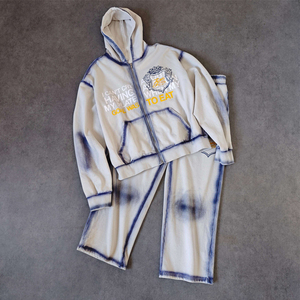 Conjuntos Deportivos de 400 Gsm con Efecto Desgastado, Logotipo y Diseño Personalizados, Conjuntos Deportivos con Lavado Ácido, Pantalones Deportivos y Sudadera con Capucha para Hombre - Product Image 1