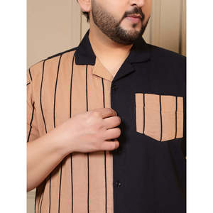 Ensemble coordonné en coton grande taille pour homme Amanush, chemise à col cranté à manches courtes avec pantalon, couleurs contrastées, tenue décontractée d'été - Product Image 2