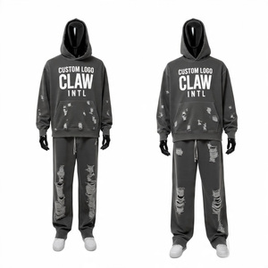 100% algodón en blanco Jogging 2 piezas Baggy Boxy Heavy Weight Oversized Hoodie y Joggers Sets Hombres Chándales Trajes de sudor personalizados - Product Image 6