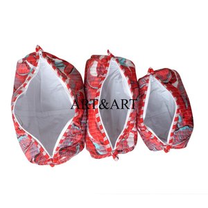 Ensemble de trois pochettes matelassées à fermeture éclair écologiques, imprimées de fleurs élégantes, en coton, pour cosmétiques, voyage, maquillage - Product Image 4