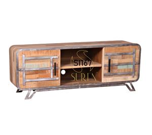 Gabinete de TV de hierro Diseñador indio comercial Hoteles de madera hechos a mano y restaurante Sala de estar Unidad de TV - Product Image 1