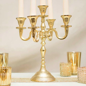 เชิงเทียน5แขนสำหรับงานแต่งงานเชิงเทียนสีโรสโกลด์วัสดุอลูมิเนียมของตกแต่งโต๊ะทำด้วยมือ - Product Image 4