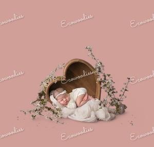 ตะกร้าไม้ไผ่ไม้สำหรับถ่ายรูปเด็กทารกแรกเกิดอุปกรณ์ประกอบฉากถ่ายรูปรูปหัวใจสีน้ำตาลสีน้ำตาลสวยงาม - Product Image 3