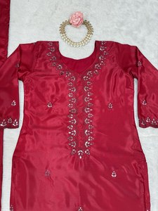 Sutra Chino bordir elegan Salwar Kameez dengan payet dan Dupatta siap dipakai dalam <span class=keywords><strong>M</strong></span> XL XXL ukuran untuk wanita - Product Image 6