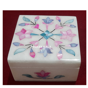 Caja de incrustaciones de forma cuadrada hecha a mano mezcla de colores gran trabajo cajas de joyería de mármol blanco nácar para decoración del hogar y regalo - Product Image 1