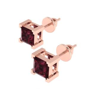 Pendientes de Plata de Ley 925 con Moissanita VVS Brillante y Granate, Pendientes de Botón de Oro Rosa para Mujer, Regalo Elegante para Fiesta - Product Image 5
