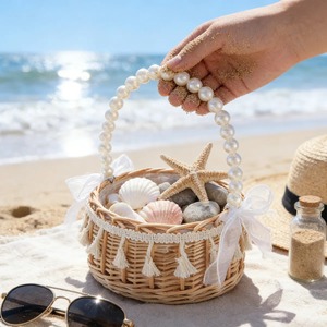 Handmade <b>Flower</b> Girl <b>Basket</b> with Pearl Handle Handmade Storage <b>Basket</b> Wholesale eco-friendly Made in Viet Nam - Product Image 6