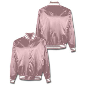 Collection de vestes bomber universitaires en satin personnalisables, bordure côtelée rayée, boutons-pression, style sportif unisexe, style baseball, veste de lettreman - Product Image 4