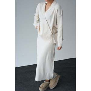 V-Neck <b>Sweater</b> and Skirt <b>Set</b> - Product Image 1