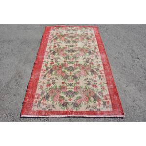 พรมตุรกีโบราณทรงสี่เหลี่ยมผืนผ้าขนาดใหญ่3.8 x 6.5ft คลาสสิกสีแดงเบจปะต่อน้ำยางขนสัตว์สำหรับห้องวัยรุ่นใช้ห้องโถง - Product Image 1
