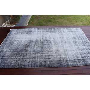 Alfombra Vintage, Alfombra de Lana Gris y Negra de 5x8 pies - Product Image 3