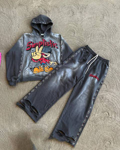 Ensemble sweat-shirt et pantalon de survêtement de style grec, vêtements de détente graphiques simplistes, jogging délavé, streetwear hip-hop - Product Image 5