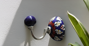 Vẽ tay màu đỏ trắng xanh lá hoa gốm móc treo tường mới lạ giữ chìa khóa quần áo treo khăn tắm khăn tắm móc - Product Image 3