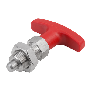 Perno de Indexación de Acero Inoxidable K1124 con Manija en T y Tuerca de Bloqueo M12x1.5 D6 Forma B, Poliamida Roja para Fijación Industrial - Product Image 1