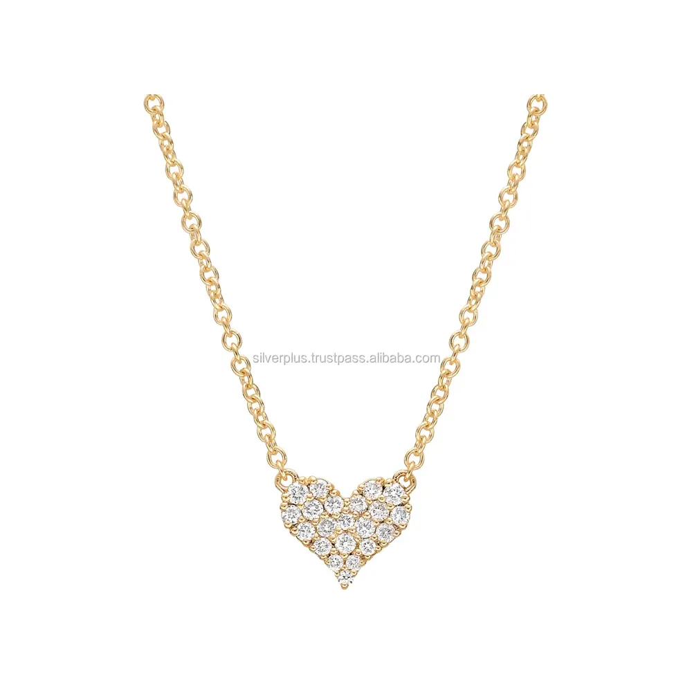 Pave Echte Diamant Hart Hanger 18K Solid Geel Goud Ketting Gold Diamond Minimalistische Sieraden Choker Fabrikant