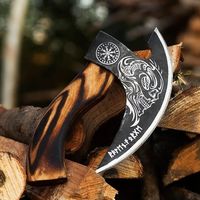 Couteau à pizza forgé à la main en acier à haute teneur en carbone gravé, tête de hache viking, manche en bois, étui en cuir, camping, vente chaude, haute qualité