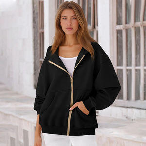 เสื้อสเวตเตอร์มีฮู้ดแขนยาวลำลองของผู้หญิงเสื้อแจ็คเก็ตผ้าไหมแฟชั่นใส่ได้ทุกวันมีซิปกันหนาว - Product Image 2