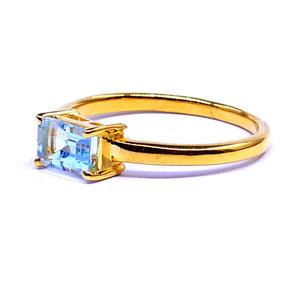 Shining Sterling Silver 925 Blue Topaz Gemstone Vintage Style Baguette Shape Fashion Finger Single Stone <b>Ring</b> - Product Image 3