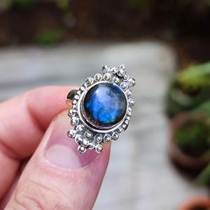 925 Sterling Silver Labradorite <b>Ring</b> Unique Boho Jewelry with 18K Plating Handmade Inlay <b>Statement</b> Promise <b>Ring</b> - Product Image 6