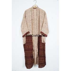 Bata Larga de Seda 100% Hecha a Mano, Elegante, Estilo Boho, con Cuello en V, Cordón Ajustable y Manga Larga para Mujer, Verano - Product Image 4