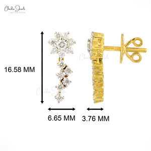 Pendientes de Diamantes Blancos de 0.65 Quilates con Engaste de Puntas, Motivo Floral en Oro Amarillo Fino de 18k, Vendedor Verificado - Product Image 3