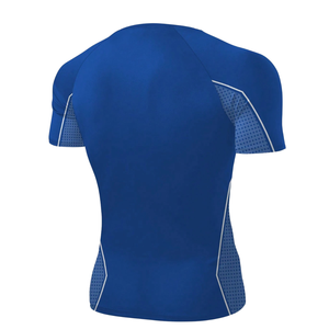 T-shirt de compression bleu pour homme, manches courtes, coupe ajustée, pour entraînement sportif, course à pied, gym, performance, séchage rapide, vêtements de sport - Product Image 2