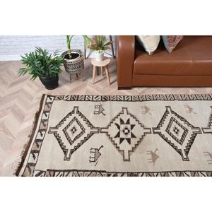 Tapis vintage Herki, tapis turc de 3,2 x 11,1 pieds, tapis en laine persan brun - Product Image 2