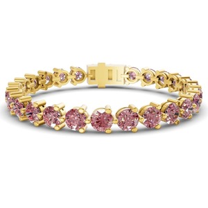 Blush Vivid Pink Round Lab Grown Diamond Tennis Bracelet 2 Ct Tw VS Clarity 69 Diamonds 14K <b>Solid</b> <b>Gold</b> Playful Bold Statement - Product Image 2