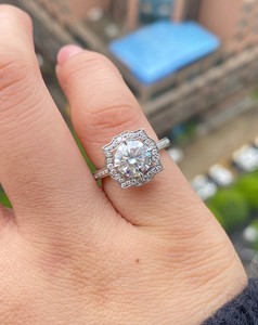 Clásico Art Deco 925 anillo de Halo de plata 10MM Original Moissanite corte redondo fino joyería de fiesta de aniversario de cumpleaños de alta calidad - Product Image 3