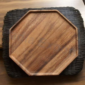 Round <b>Tray</b> Wooden <b>Tray</b> Polished Plate Dish <b>with</b> Wood Finish Decorative Purpose for <b>With</b> <b>Handle</b> - Product Image 1