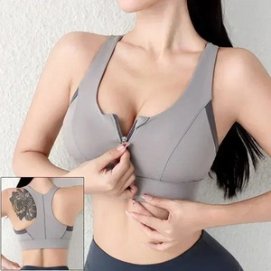 Soutien-gorge de sport de Style Simple pour femmes avec fermeture à glissière avant Push up Yoga haut court solide gilet athlétique Gym Fitness chemise sous-vêtements de sport - Product Image 2