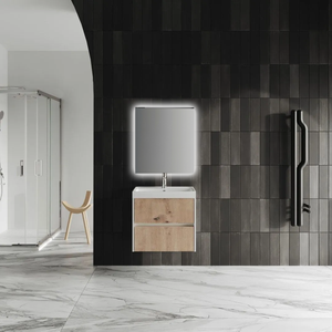 Mobile bagno sospeso Koricini Cannes 60cm in Rovere Oro Scanalato con lavabo in resina - Product Image 2
