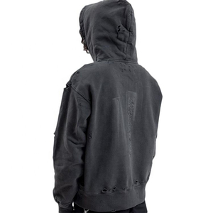 Sweat à capuche pour homme à épaules tombantes, 100% coton épais, avec patch brodé vieilli, fabrication sur mesure 2025, avec OEM - Product Image 4